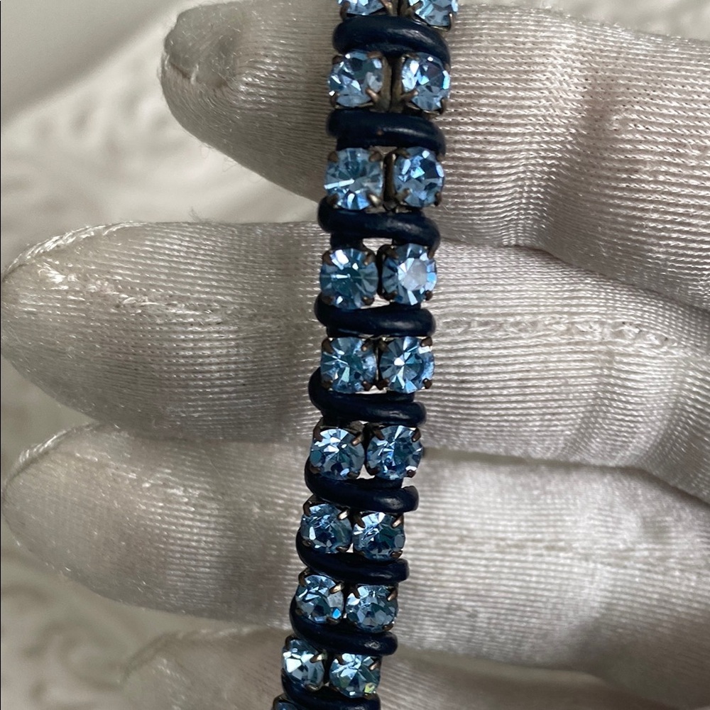 Fossil Sky Blue Crystals with Leather Wrapped Bracelet Button Closure - Picture 14 of 16
